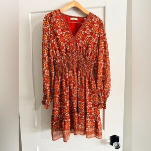Max Studio Red Floral Long Sleeve Dress